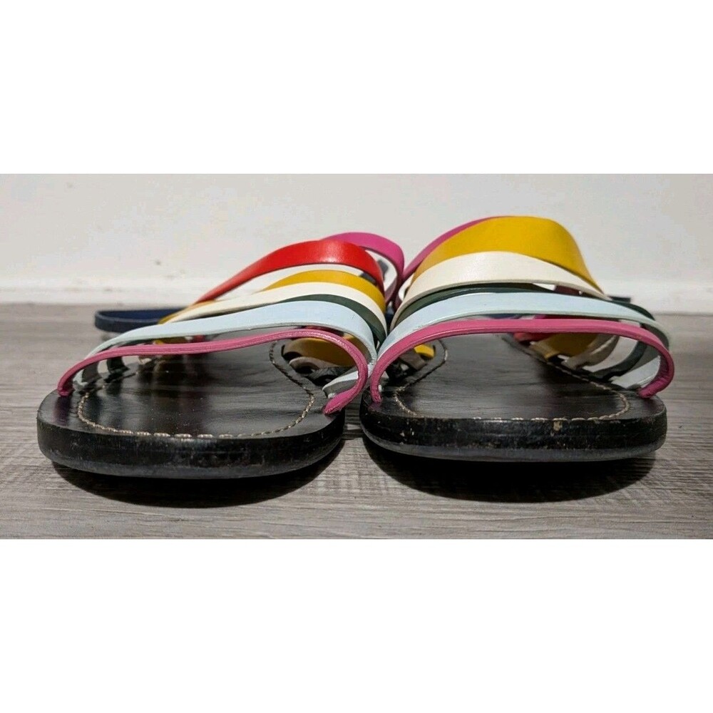 Tory Burch Patos Leather Multi Strap Flat Sandal Rainbow Ankle Strap 8.5 Strappy - Picture 2 of 10
